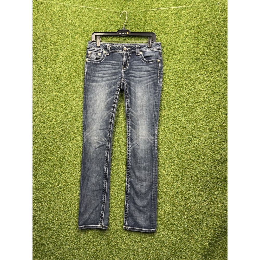 Miss Me Jeans Womens 28 Blue Denim Signature Rise Straight Leg Embellished Y2K